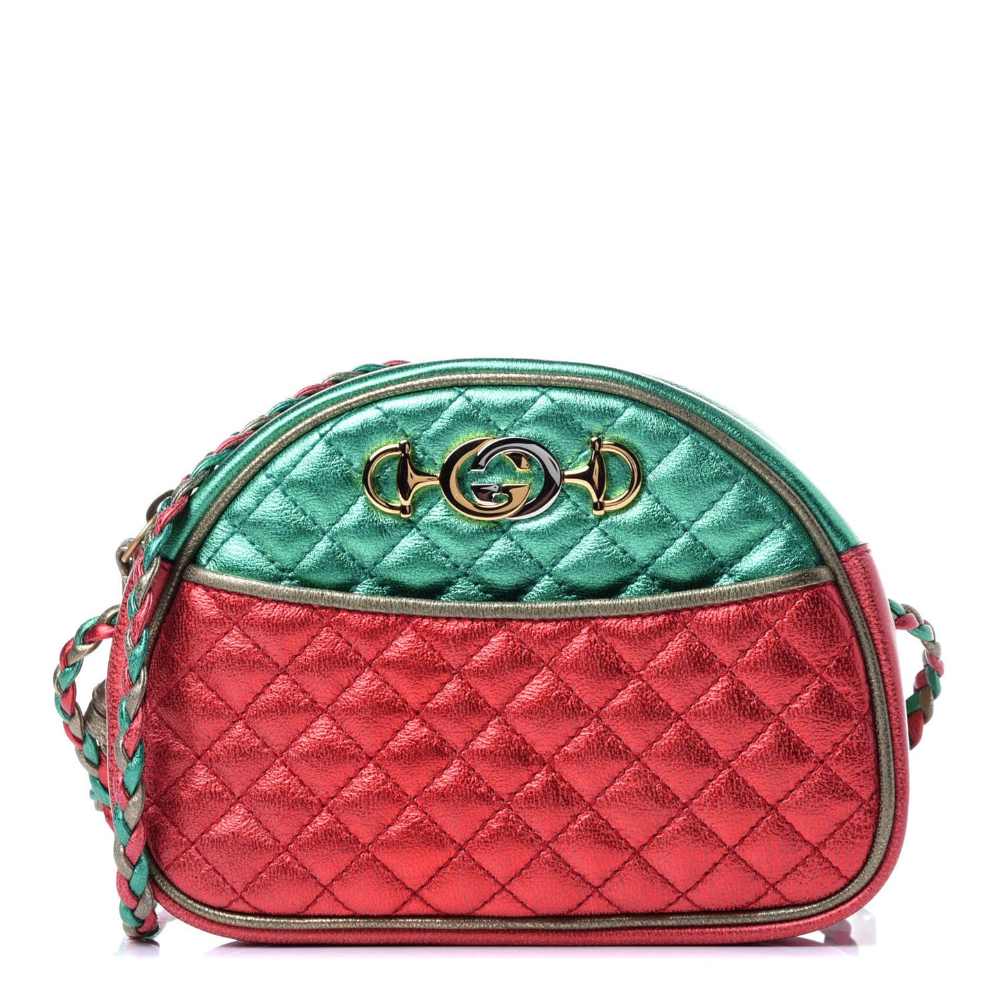 Laminated Nappa Trapuntata Mini Zumi Dome Shoulder Bag Rosso Jasmine Green Rame
