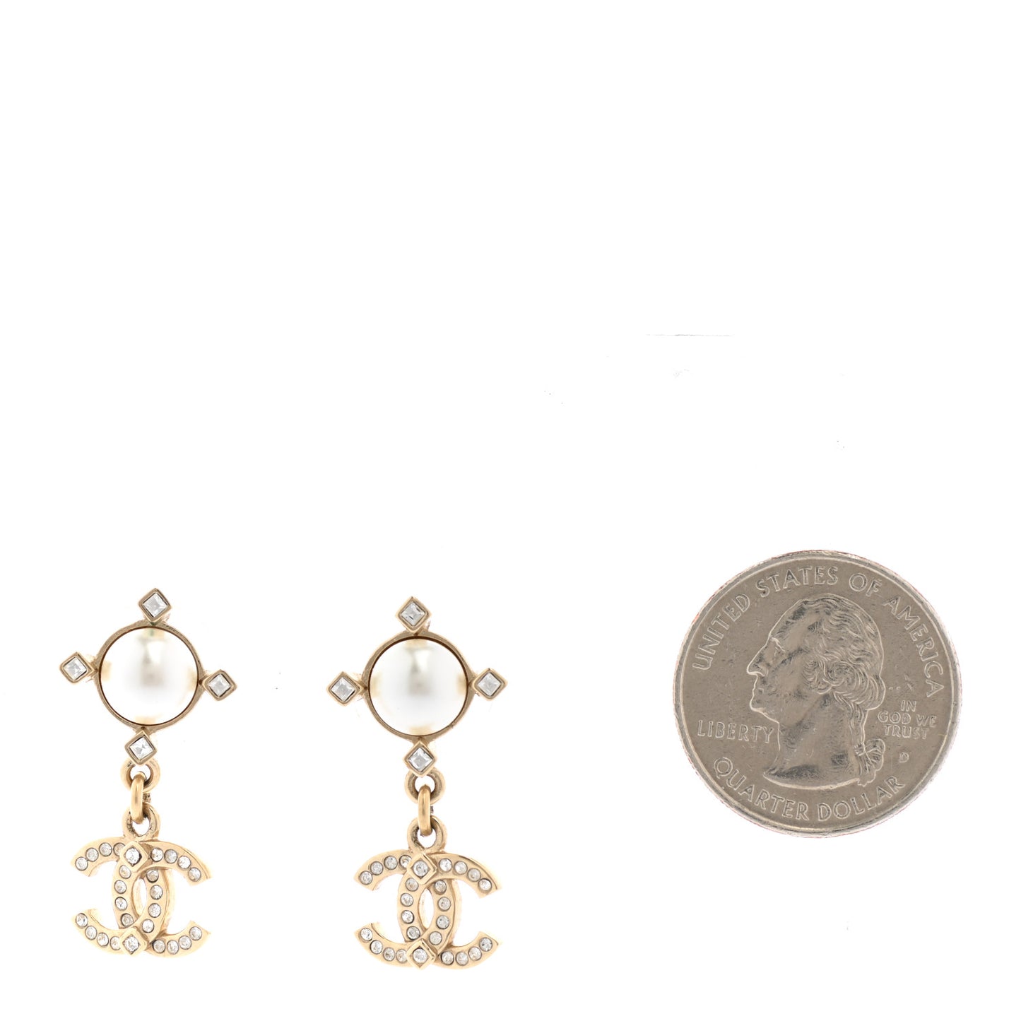 Crystal Pearl CC Drop Earrings Gold