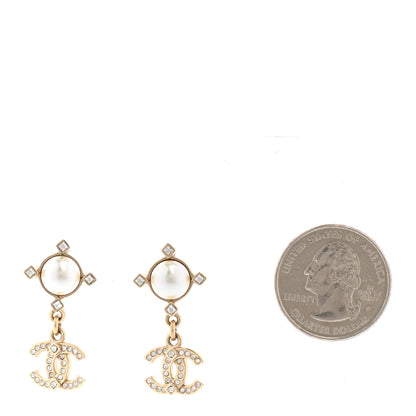Chanel Crystal Pearl CC Drop Earrings Gold 2 of 5