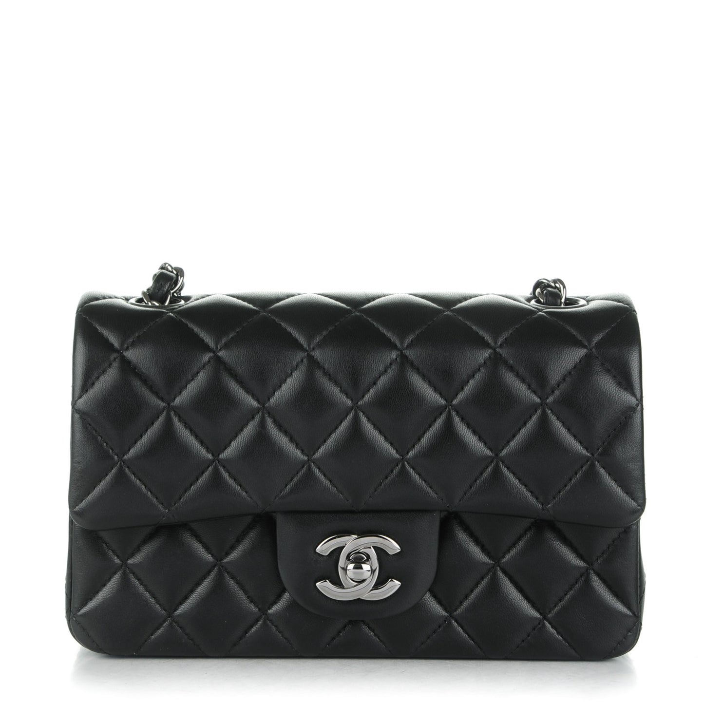 Lambskin Quilted Mini Rectangular Flap Black
