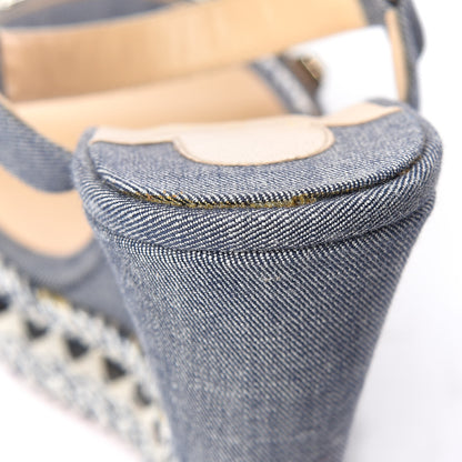 Christian Louboutin Denim Pyraclou 140 Wedge Sandals 40 Blue White 12 of 12