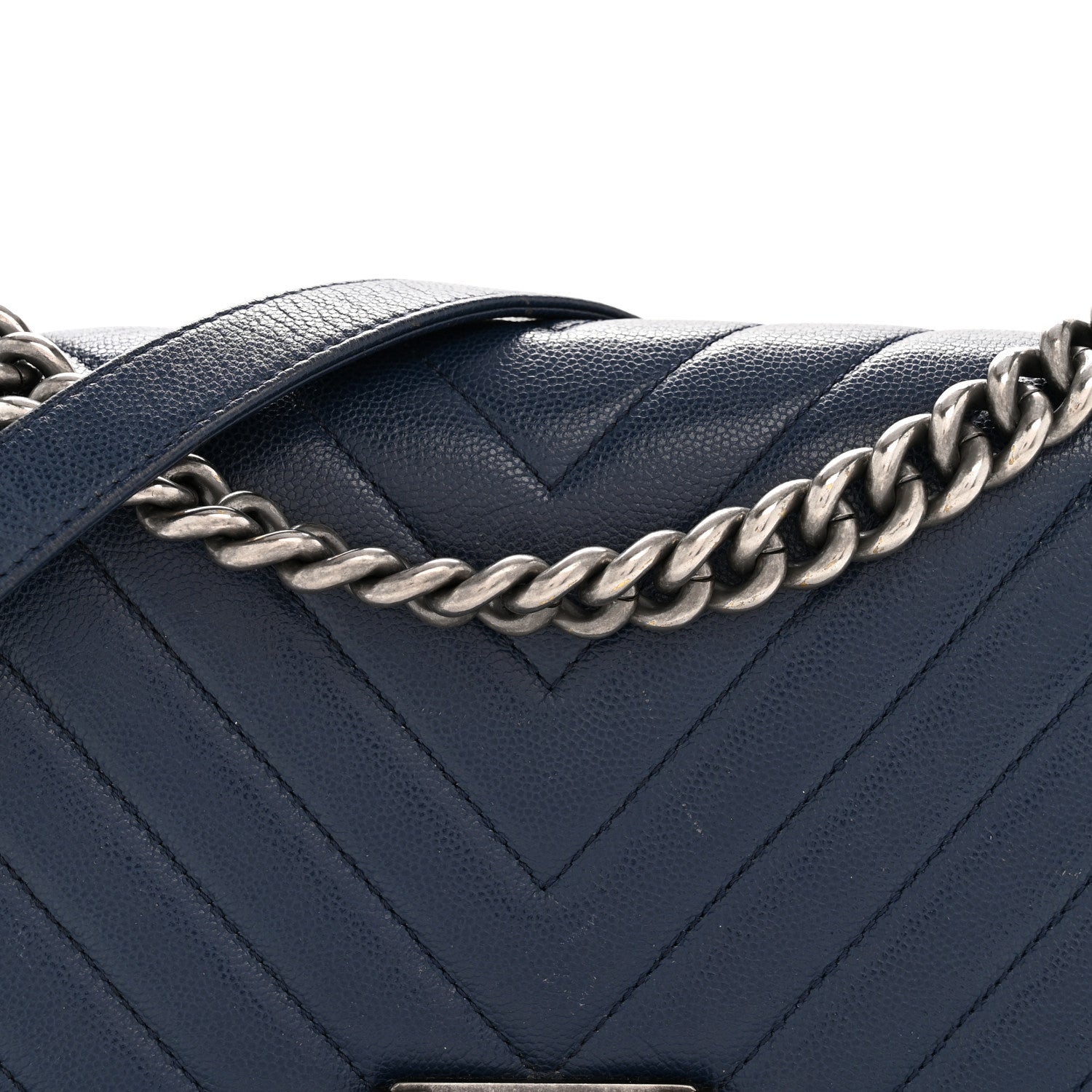 Chanel Caviar Chevron Quilted Medium Boy Flap Navy 8 of 13