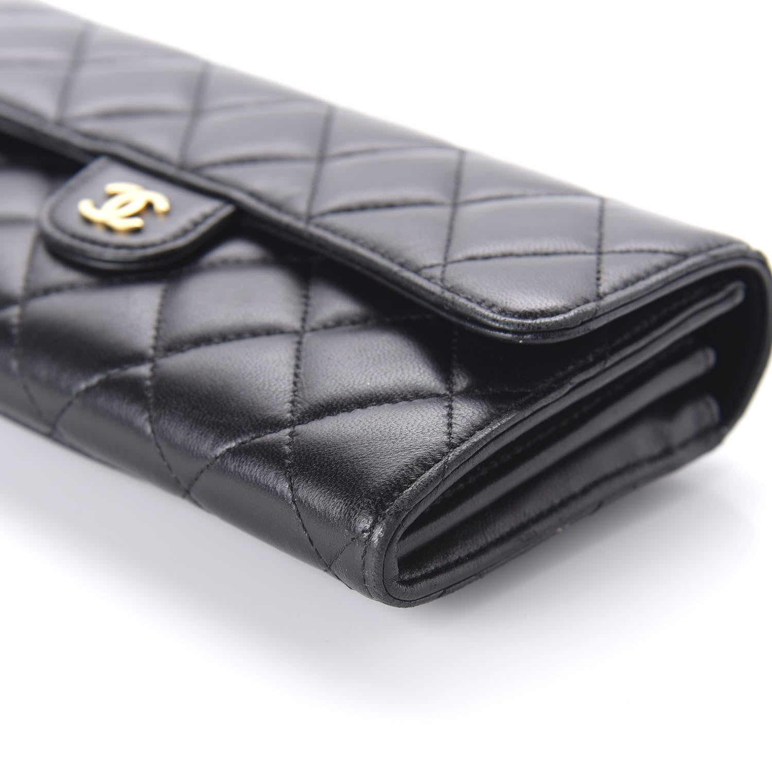 Chanel Lambskin Quilted Large Gusset Flap Wallet Black 7 of 12