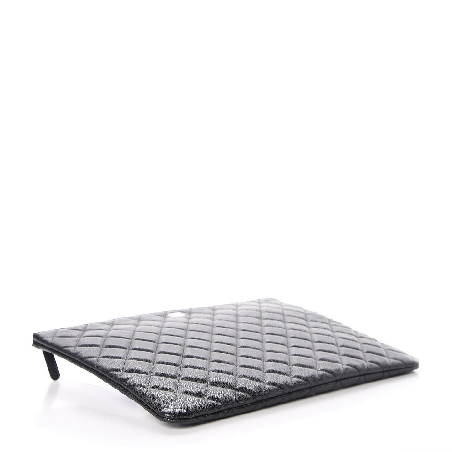 Iridescent Caviar Quilted Large Cosmetic Case Black