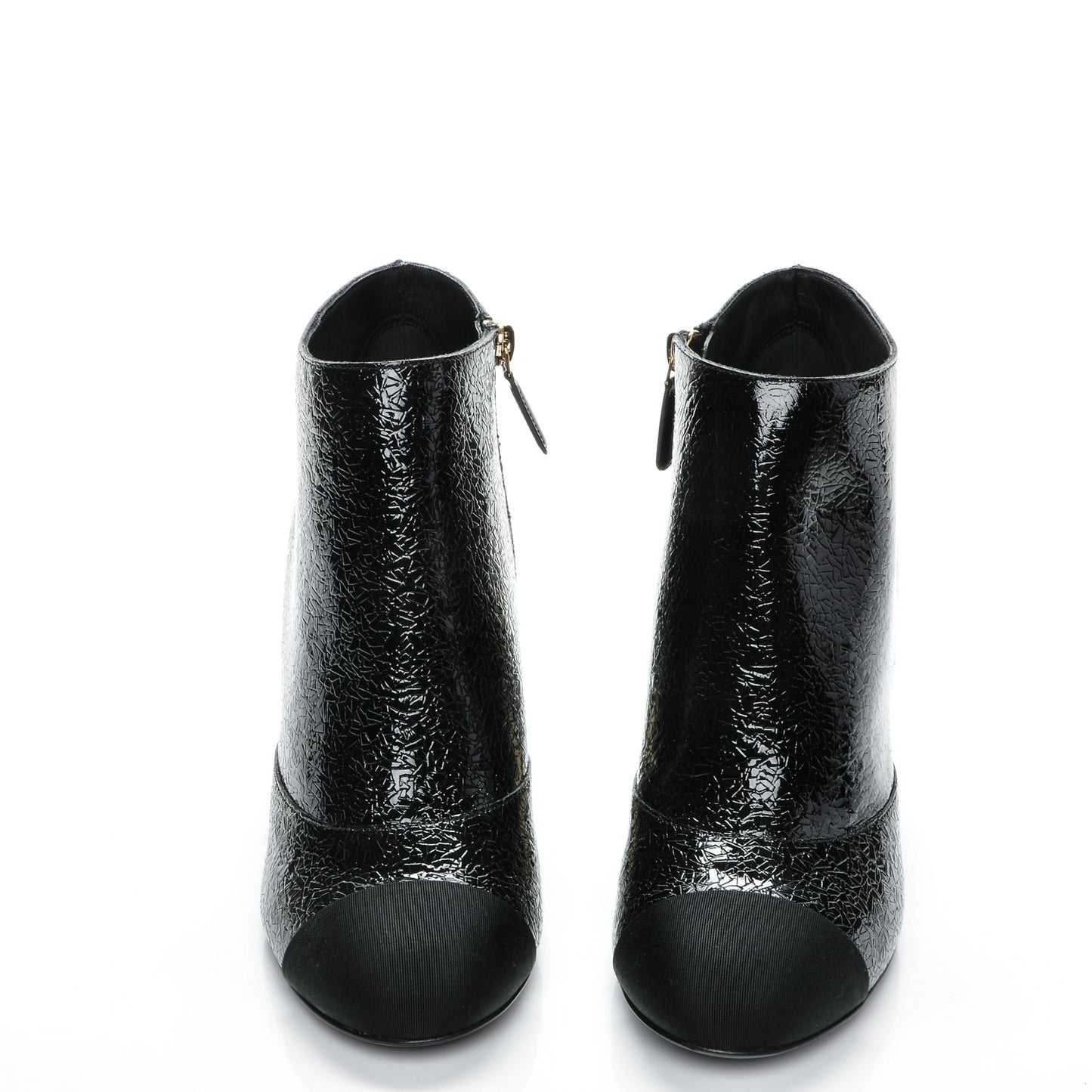 Crinkled Calfskin Grosgrain Pearl CC Cap Toe Ankle Booties 38.5 Black