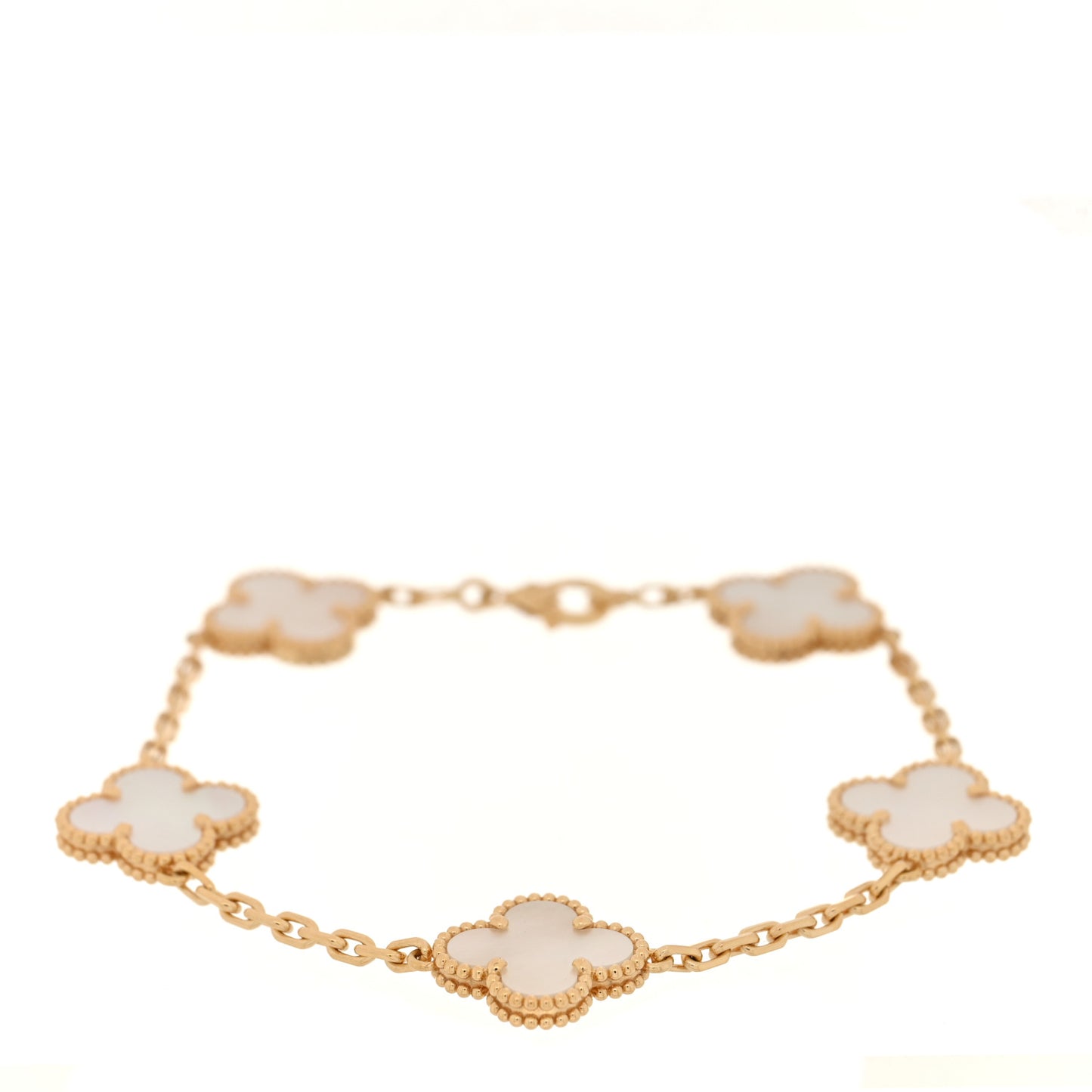 18K Yellow Gold Mother of Pearl 5 Motifs Vintage Alhambra Bracelet