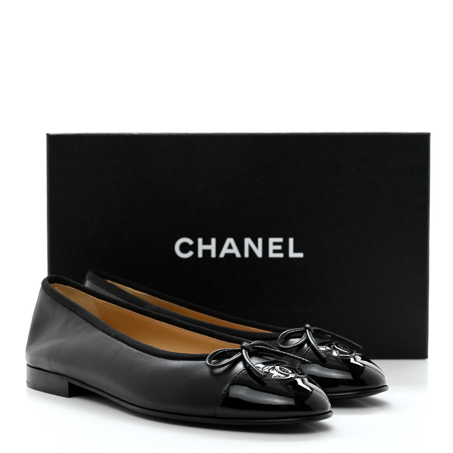 Chanel Lambskin Patent Cap Toe Ballerina Flats 38 Black 9 of 9