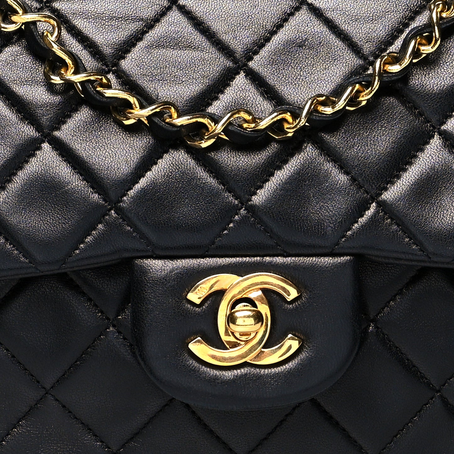 Lambskin Quilted Small Double Flap Black