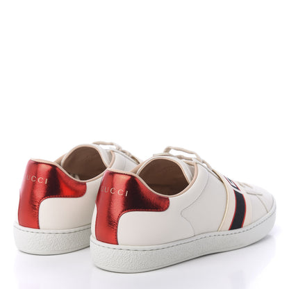 Gucci Calfskin Stripe Womens New Ace Sneakers 40 New Mystic White Ecru Red Flame 4 of 10