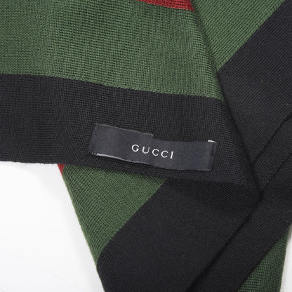 Gucci Silk Wool Web Scarf Black Red Green 3 of 3