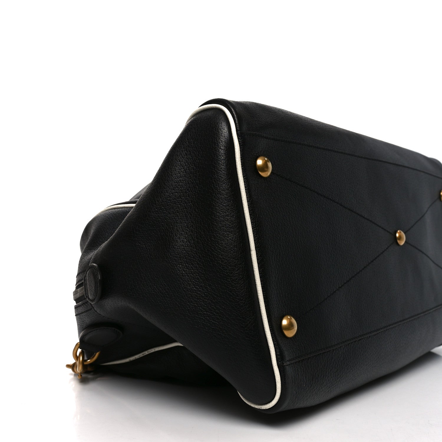 Gucci X ADIDAS Textured Dollar Calfskin Web Trefoil Large Bowling Bag Black Off White 9 of 10