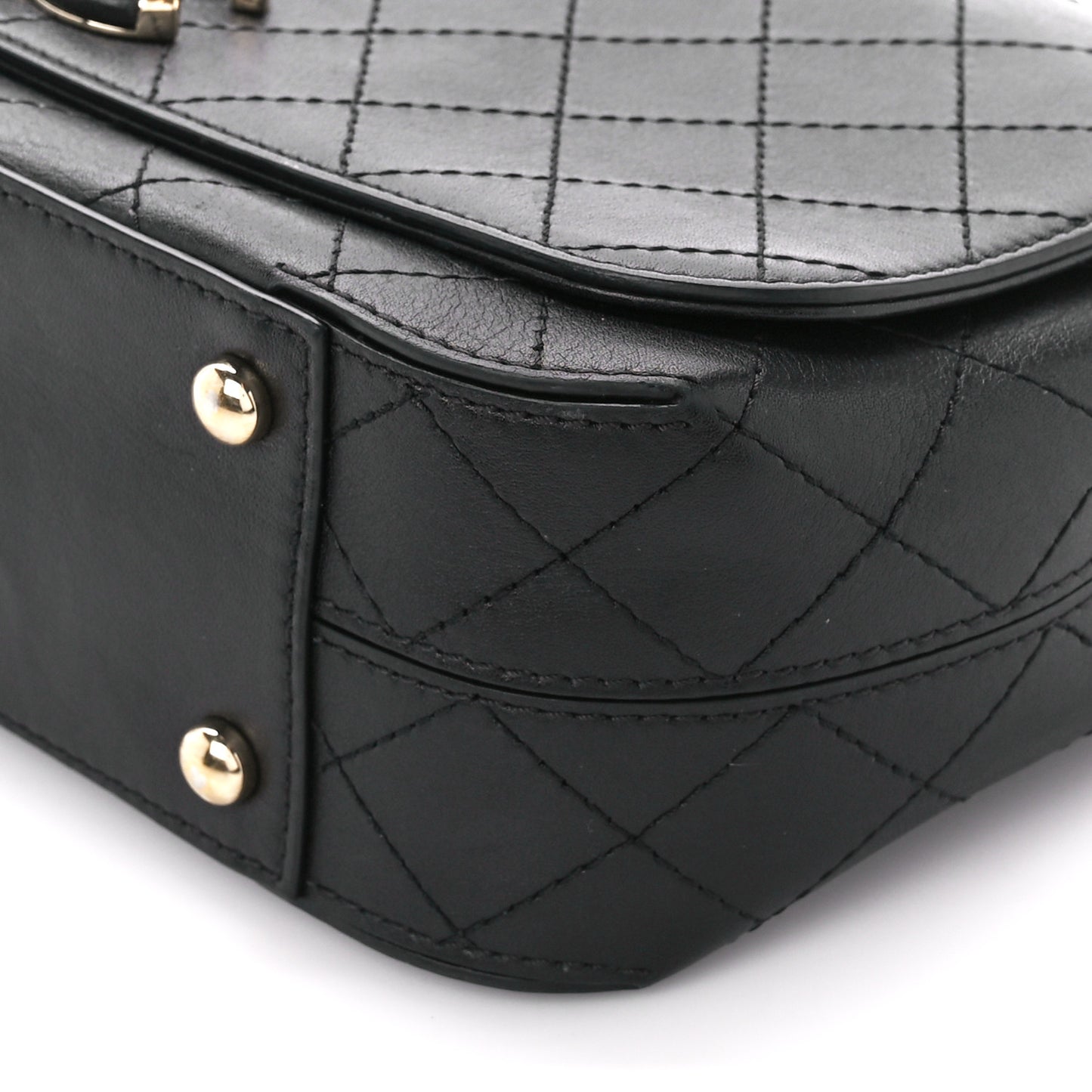 Calfskin Stitched Medium Covered CC Flap Bag Black