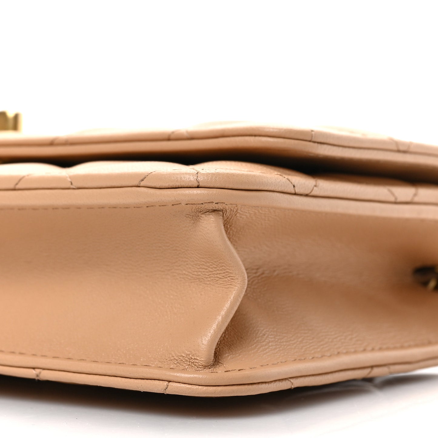 Lambskin Quilted CC Pearl Crush Wallet on Chain WOC Light Beige