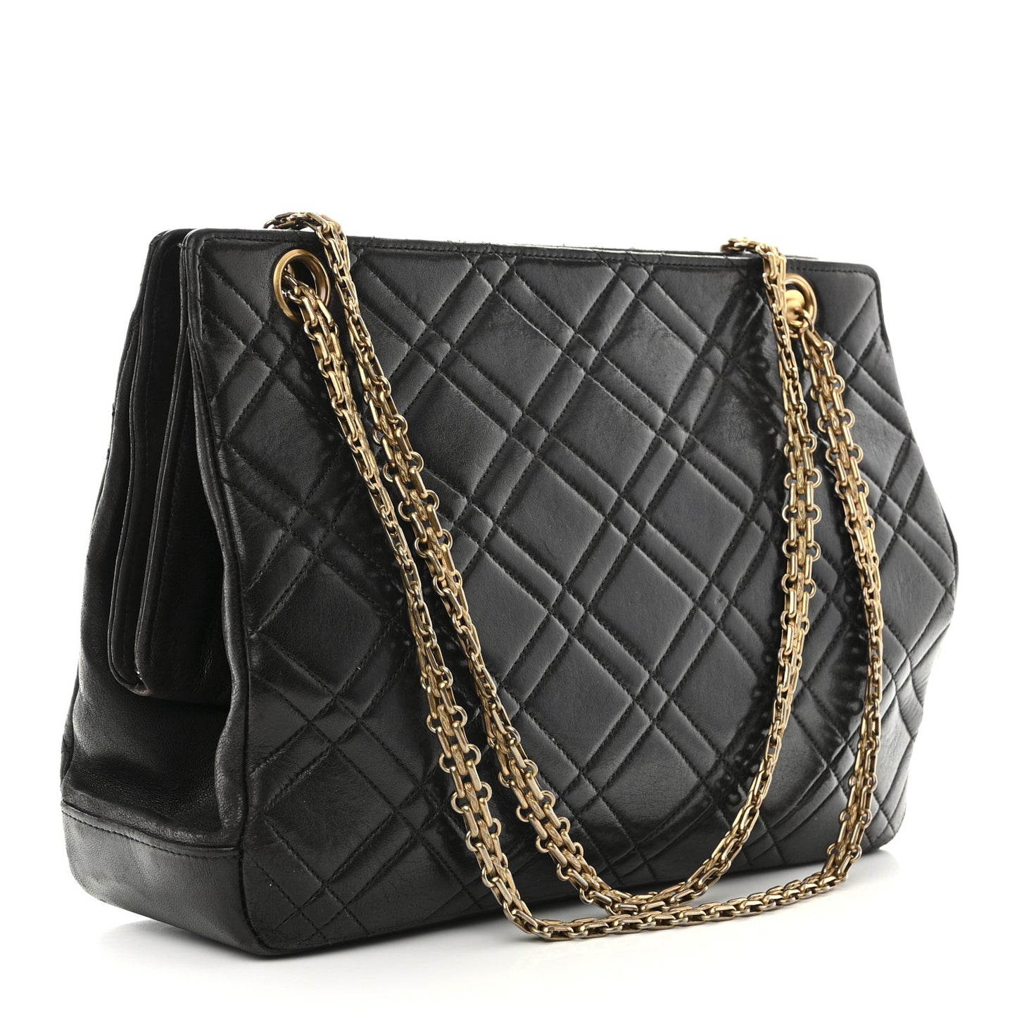 Lambskin Double Stitch Quilted Tote Black