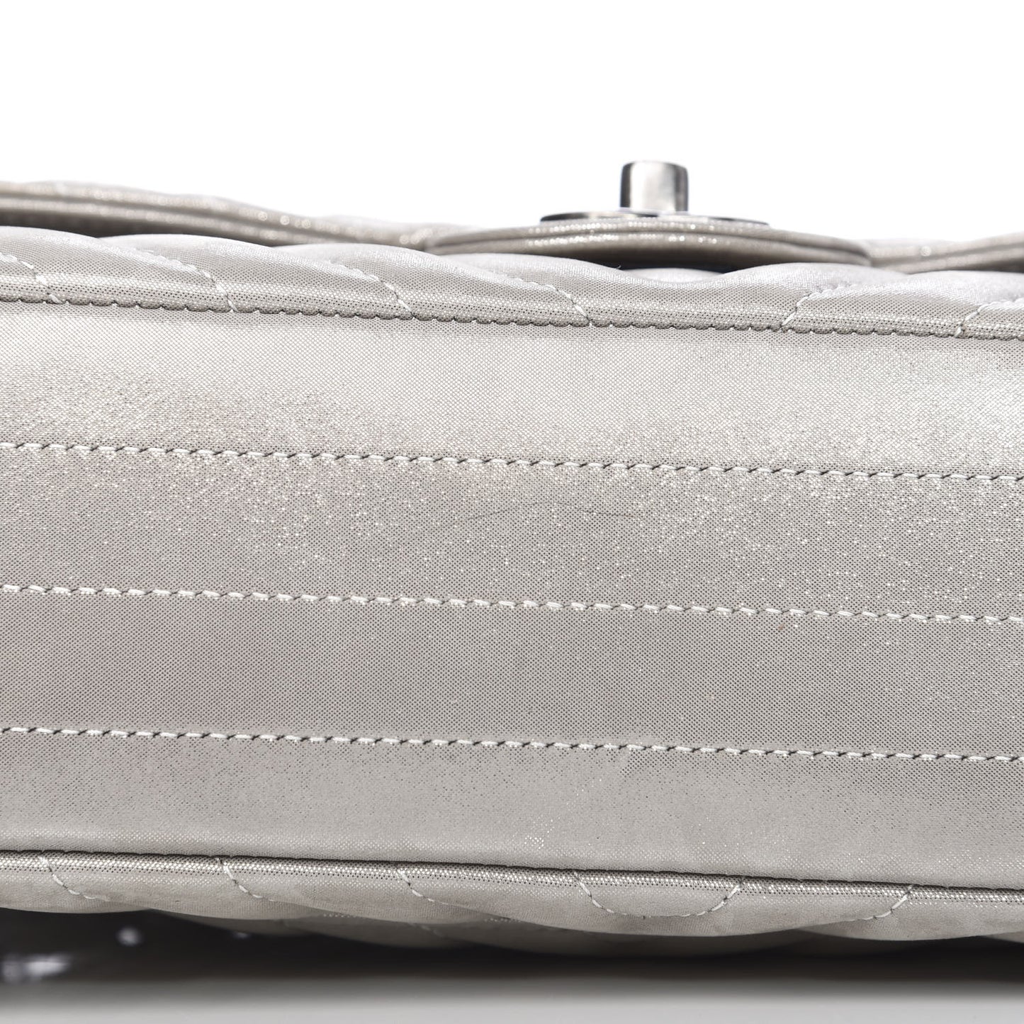 Iridescent Calfskin Chevron Quilted Medium Double Flap Silver