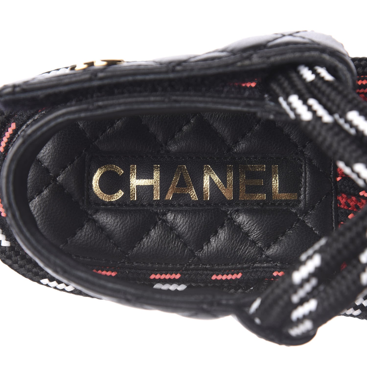 Chanel Cord Lambskin Quilted Logo Sandals 37 Black White 8 of 9