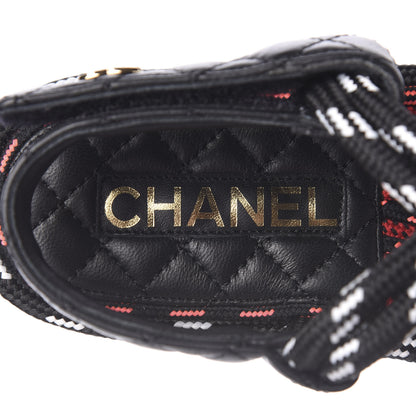 Chanel Cord Lambskin Quilted Logo Sandals 37 Black White 8 of 9