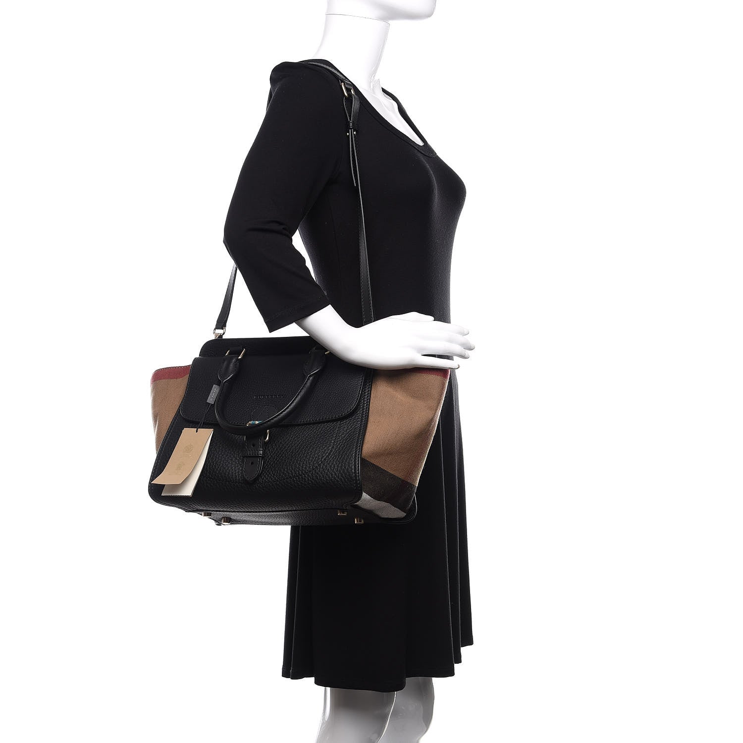 Burberry Canvas Mega Check Grained Calfskin Medium Harcourt Satchel Black 2 of 12