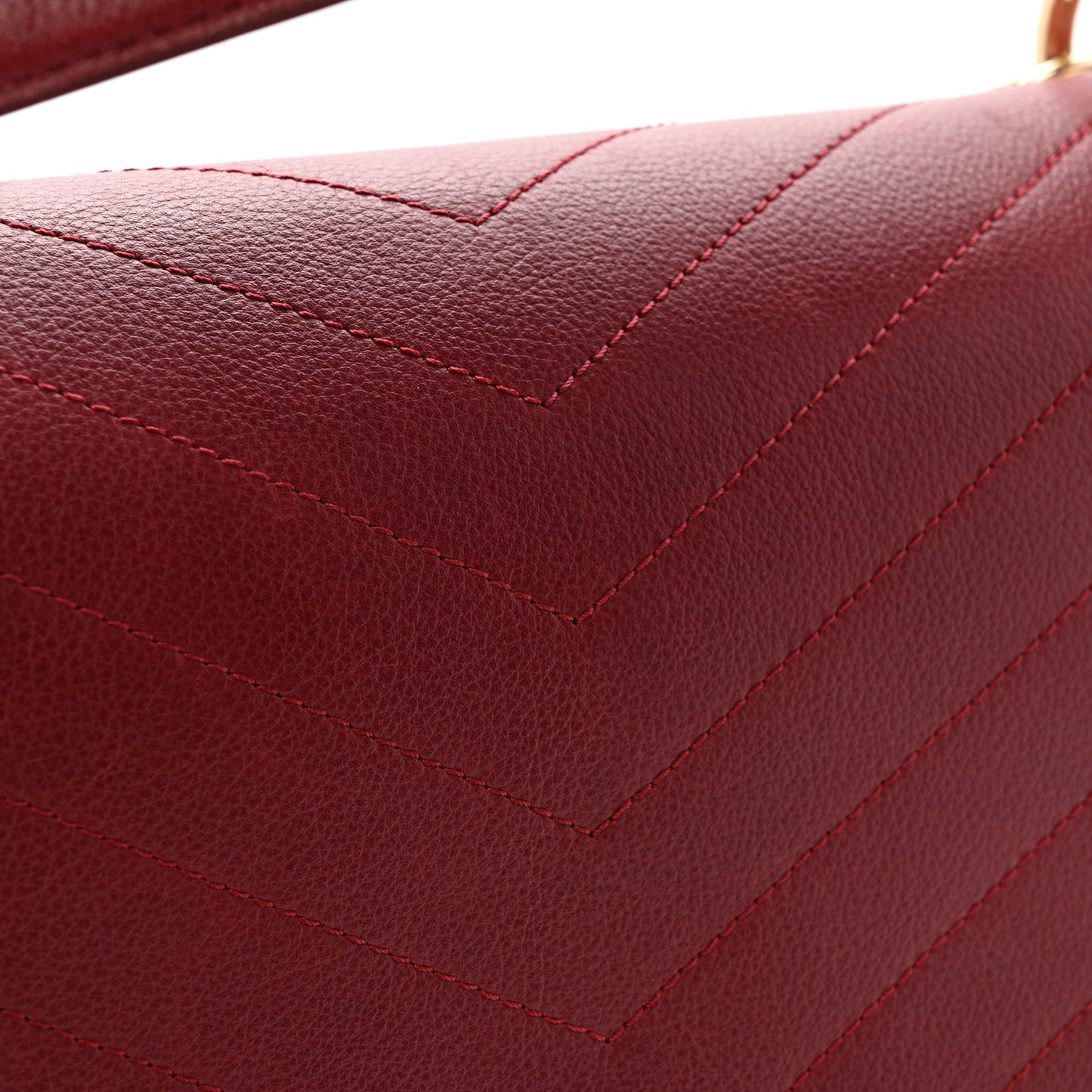 Grained Calfskin Stitched Chevron Medium Chic Top Handle Flap Red