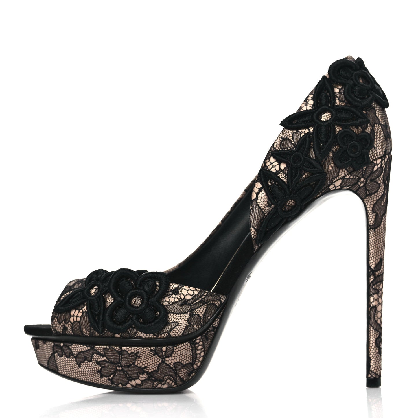 Lace D'Orsay Peep Toe Pumps 39 Beige Black