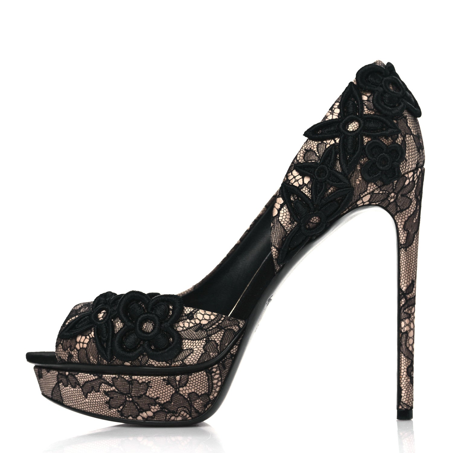 Louis Vuitton Lace D'Orsay Peep Toe Pumps 39 Beige Black 1 of 9