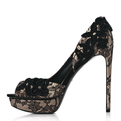 Louis Vuitton Lace D'Orsay Peep Toe Pumps 39 Beige Black 1 of 9