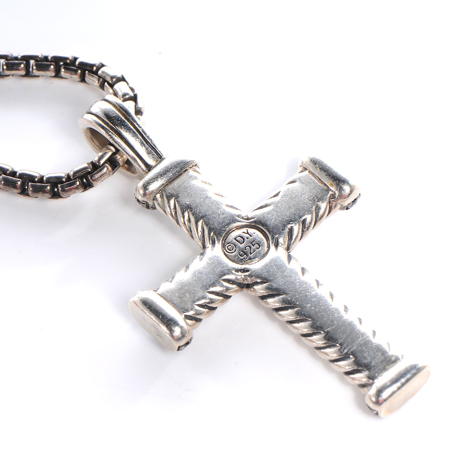 David Yurman Sterling Silver Black Diamond Chevron Cross Pendant Necklace 5 of 5