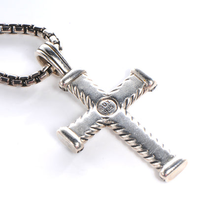 David Yurman Sterling Silver Black Diamond Chevron Cross Pendant Necklace 5 of 5