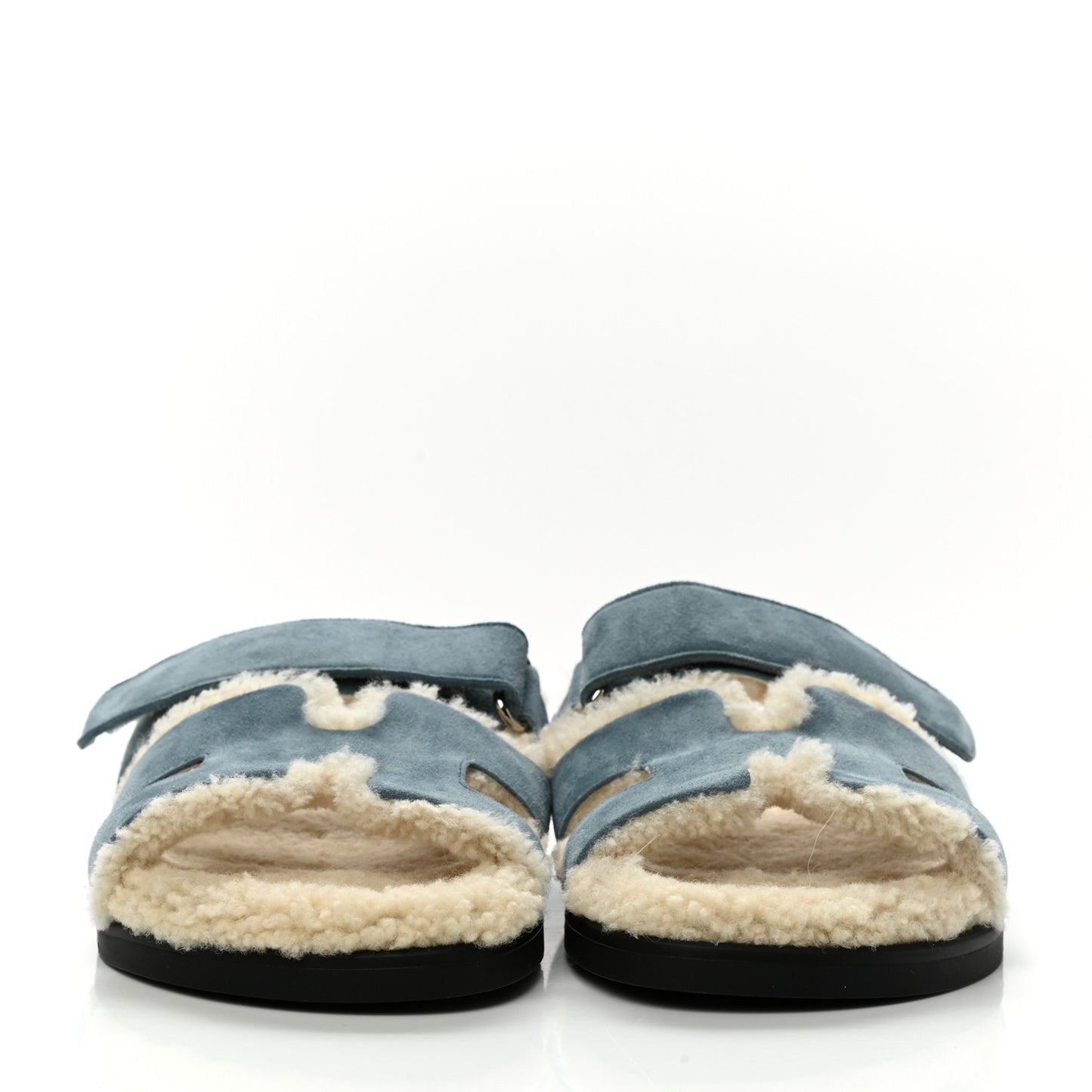 Suede Goatskin Woolskin Womens Chypre Sandals 37 Bleu Pinede Ecru