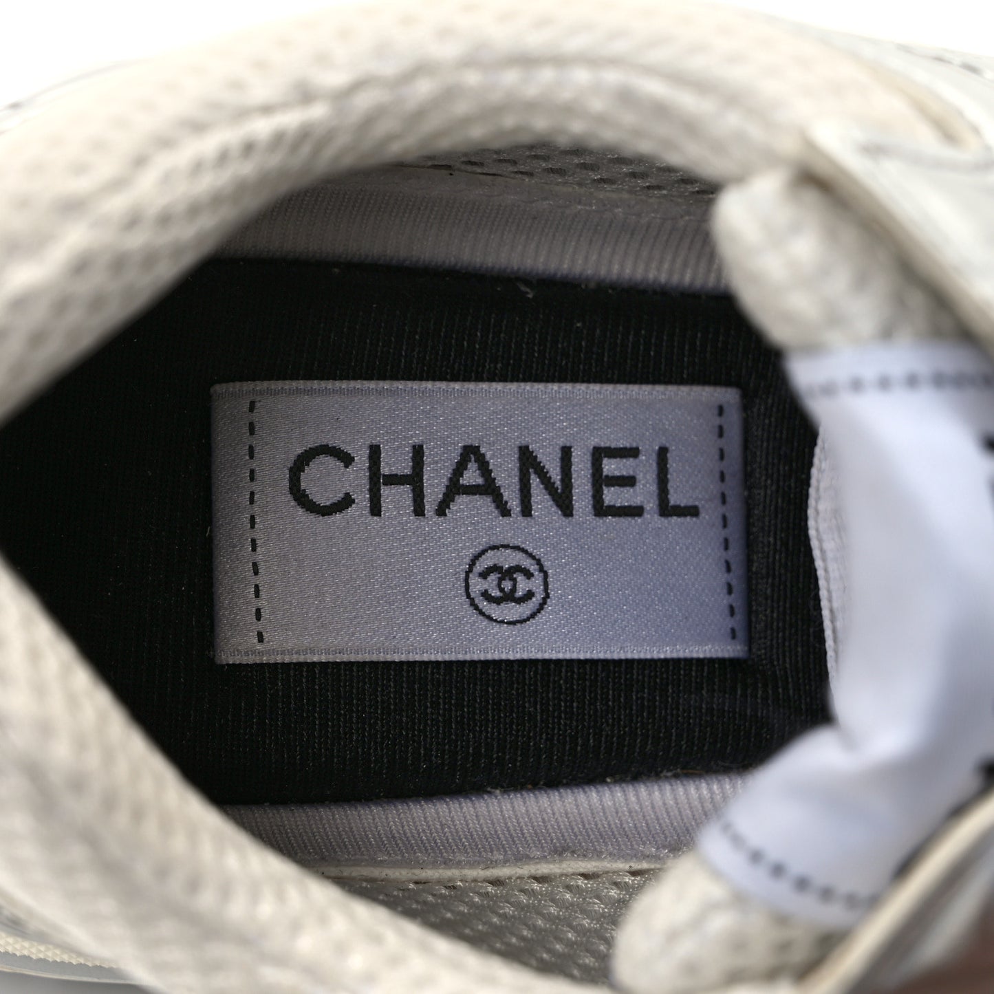Fabric Laminated Calfskin Stretch CC Sneakers 38 White Silver