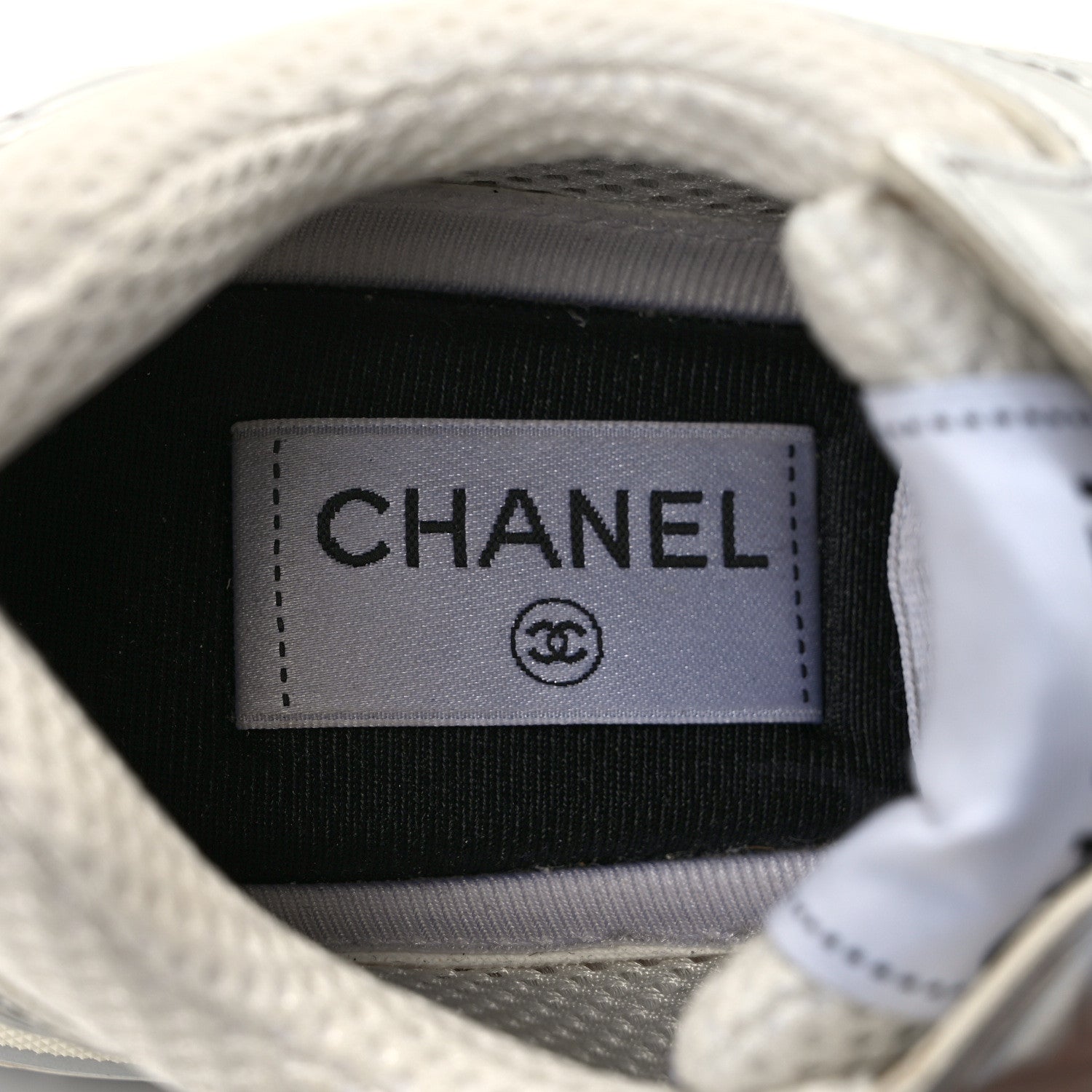 Chanel Fabric Laminated Calfskin Stretch CC Sneakers 38 White Silver 8 of 9