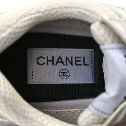 Chanel Fabric Laminated Calfskin Stretch CC Sneakers 38 White Silver 8 of 9