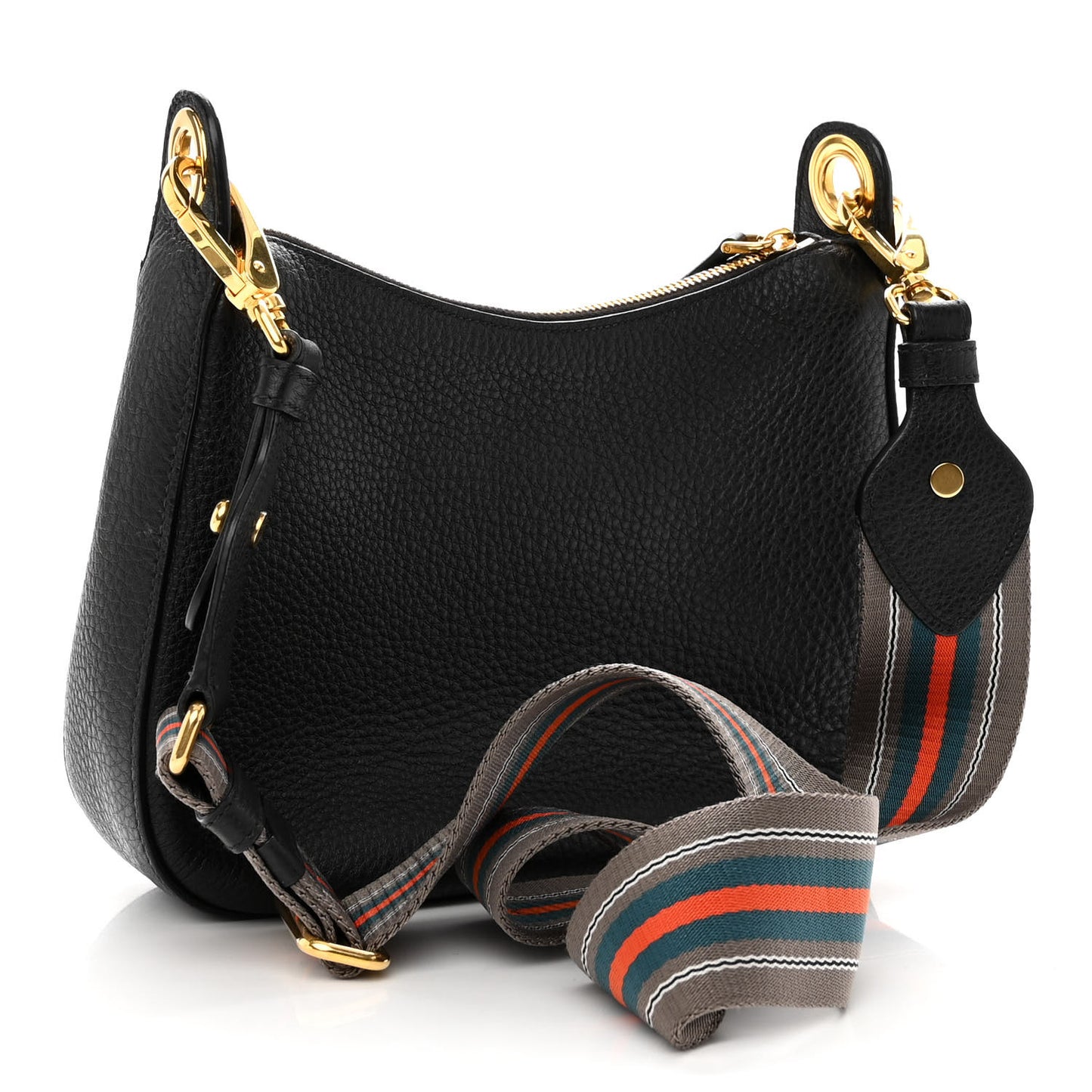 Vitello Phenix Zippered Messenger Hobo Black