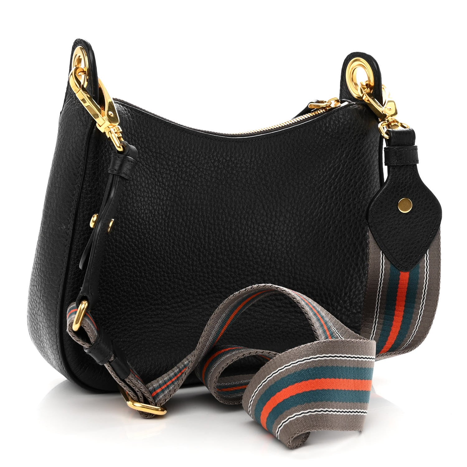 Prada Vitello Phenix Zippered Messenger Hobo Black 2 of 8