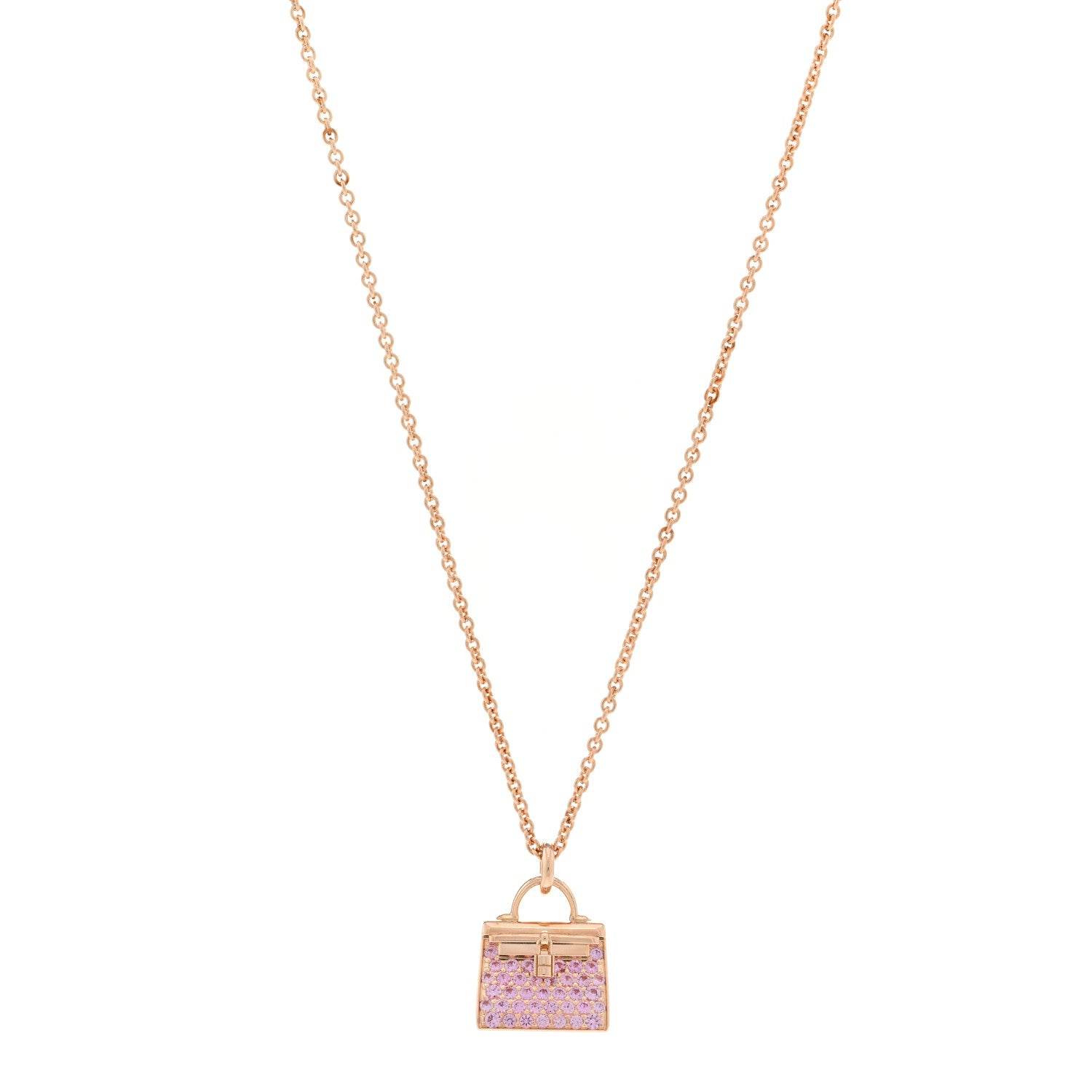 Hermes 18K Rose Gold Pink Sapphire Kelly Amulettes Pendant Necklace 1 of 5