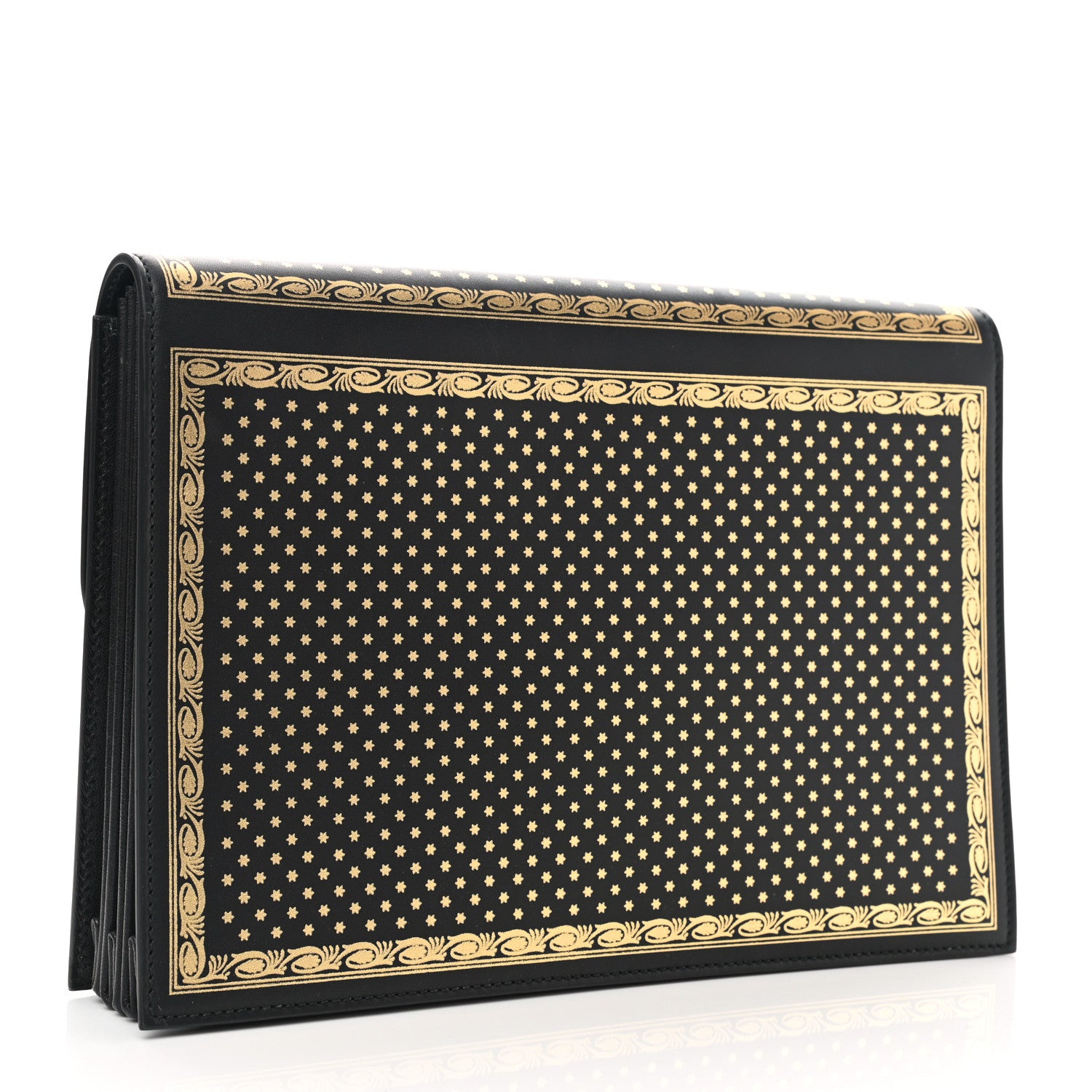 Gucci X SEGA Calfskin GUCCY Stars Portfolio Bag Black Gold 1114412 Gucci X SEGA Calfskin GUCCY Stars Portfolio Bag Black Gold 1114412