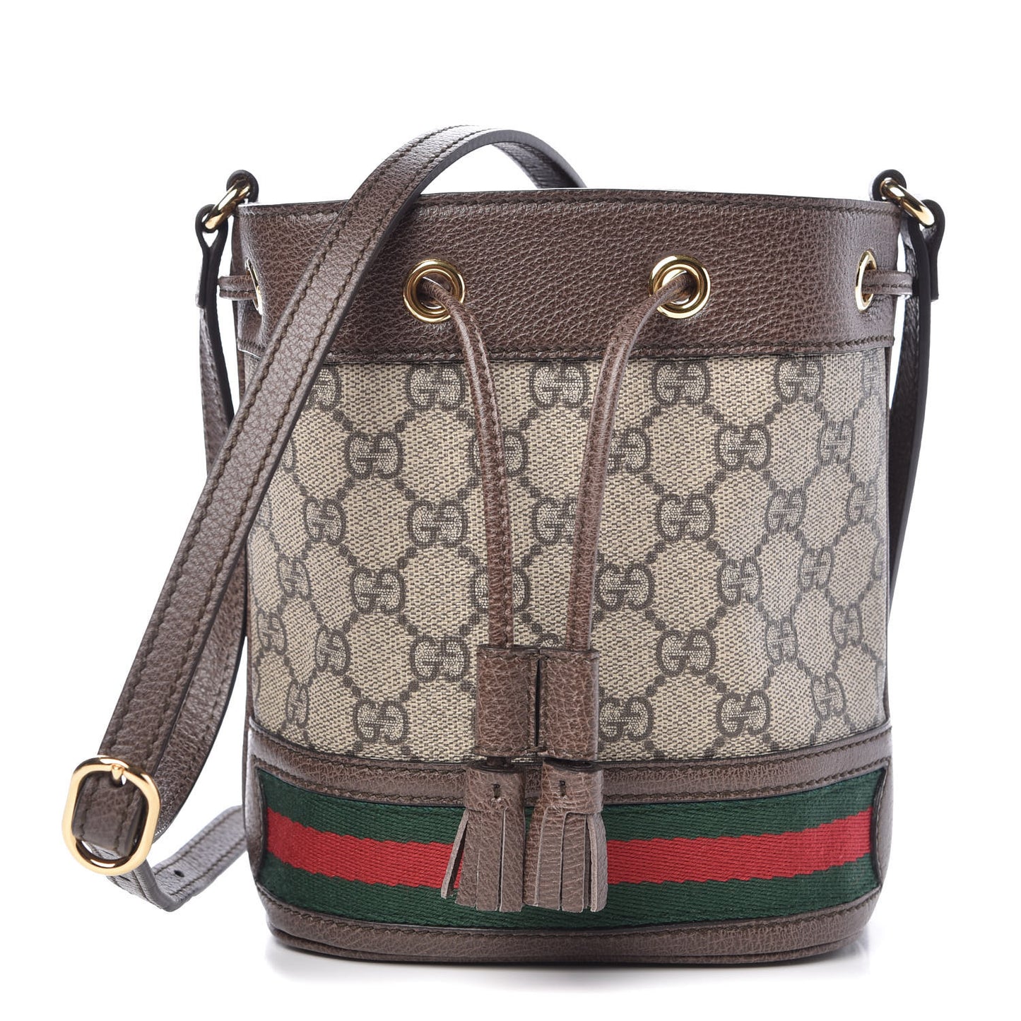 GG Supreme Monogram Web Mini Ophidia Bucket Bag Brown