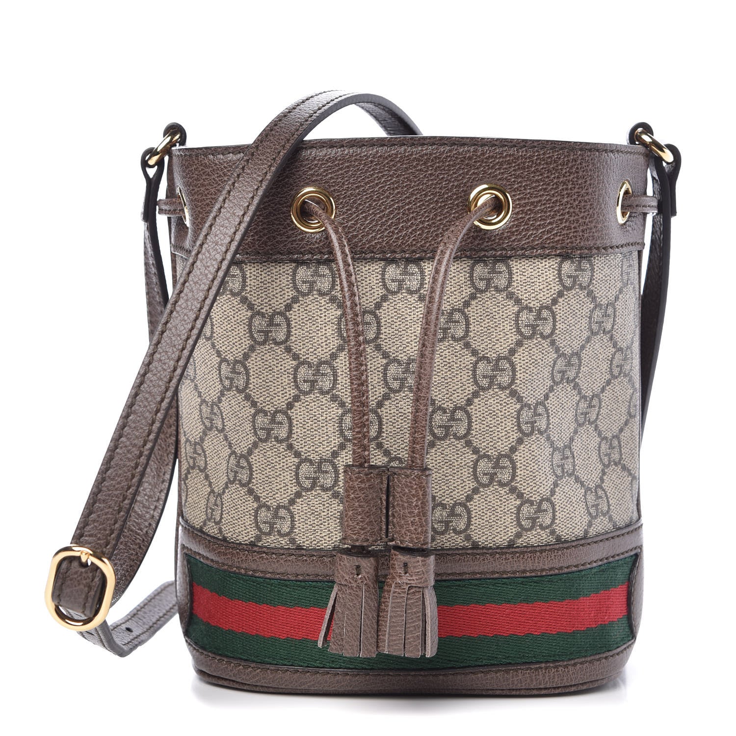 Gucci GG Supreme Monogram Web Mini Ophidia Bucket Bag Brown 1 of 9