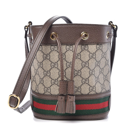 Gucci GG Supreme Monogram Web Mini Ophidia Bucket Bag Brown 1 of 9