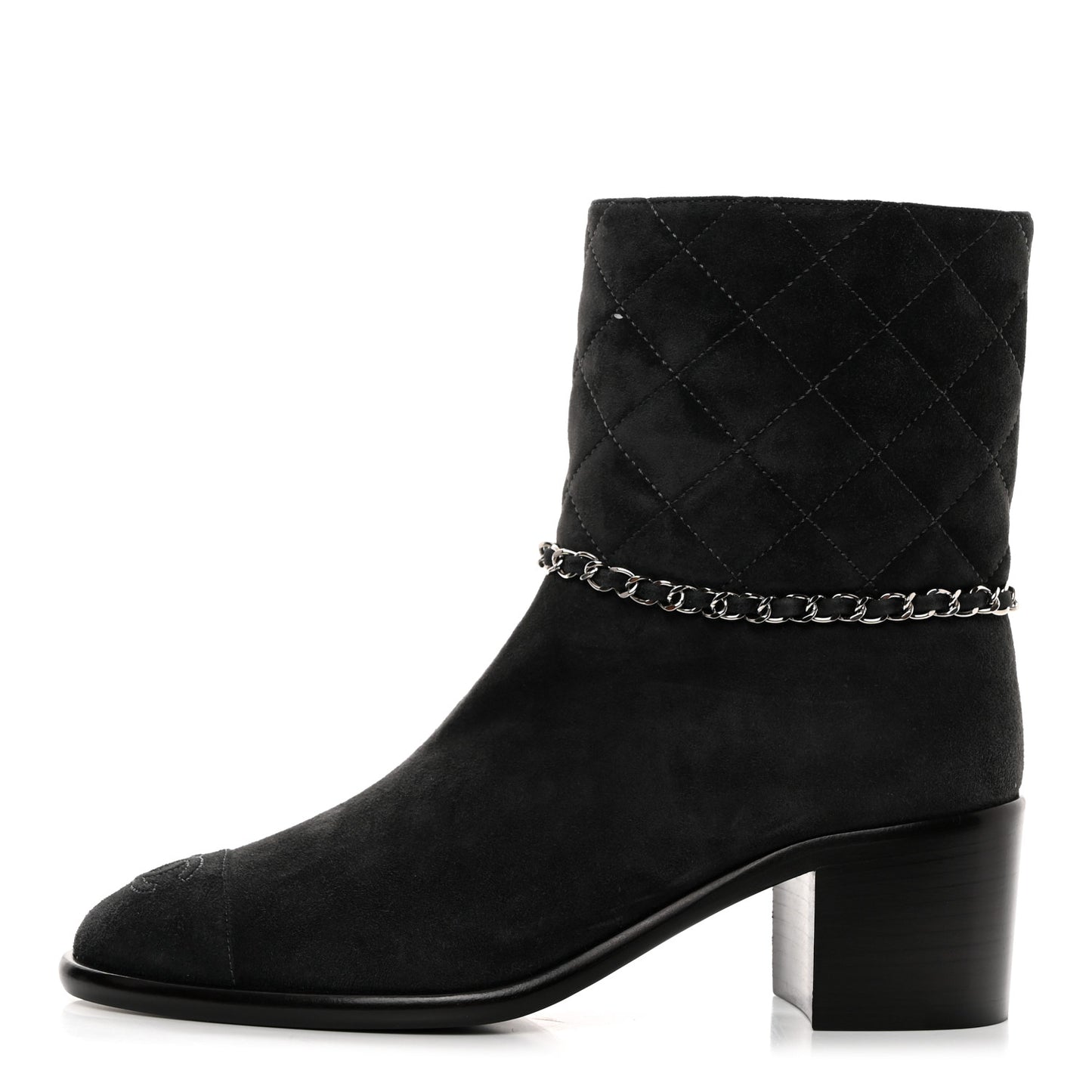 Suede Calfskin Chain CC Cap Toe Short Boots 39 Dark Grey