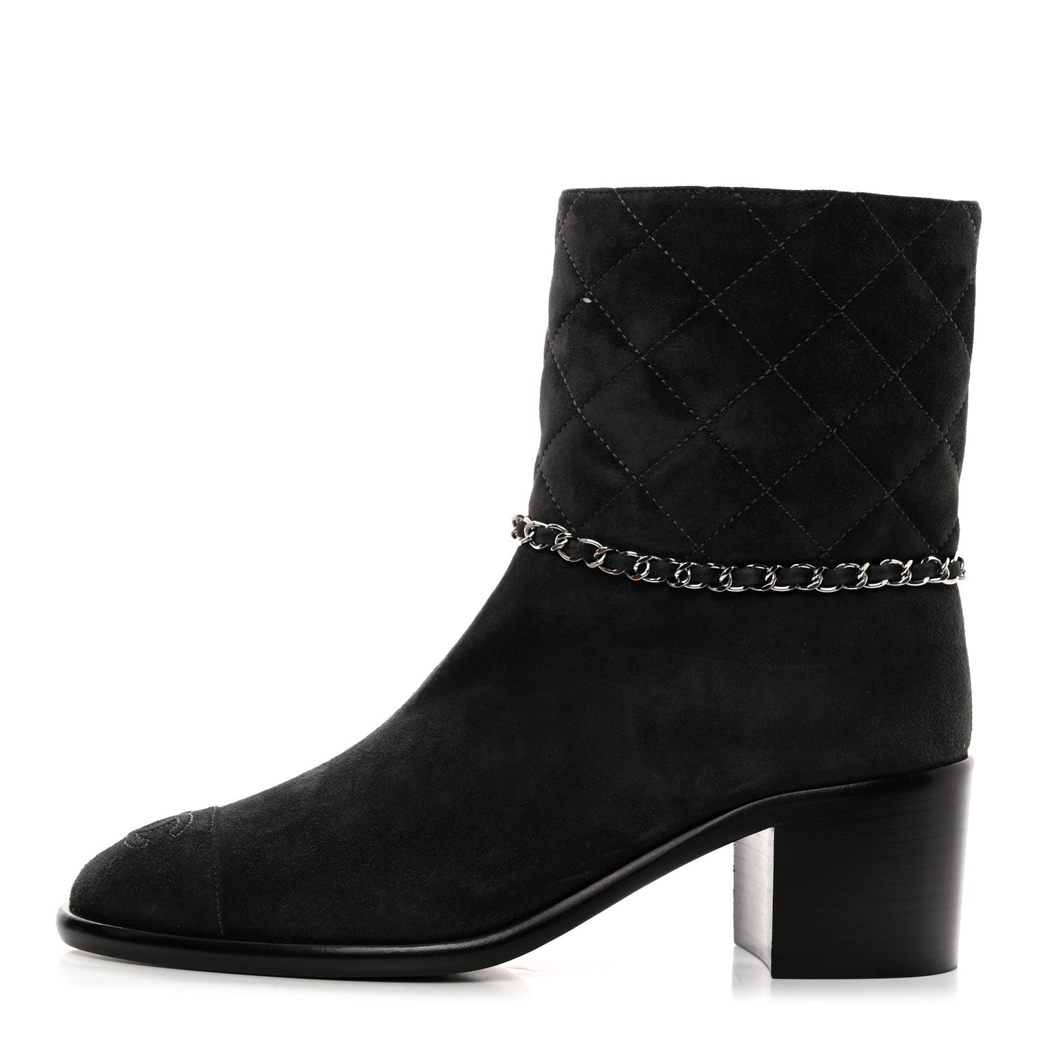 Chanel Suede Calfskin Chain CC Cap Toe Short Boots 39 Dark Grey 1 of 9