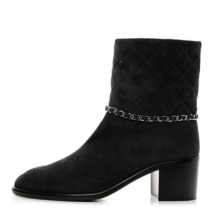Chanel Suede Calfskin Chain CC Cap Toe Short Boots 39 Dark Grey 1 of 9