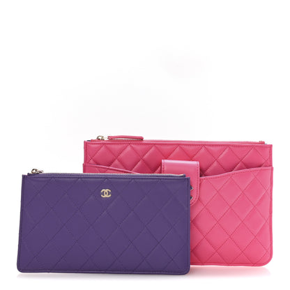 Chanel Lambskin Quilted Sunset Boulevard Pouch Case Pink Purple 3 of 10