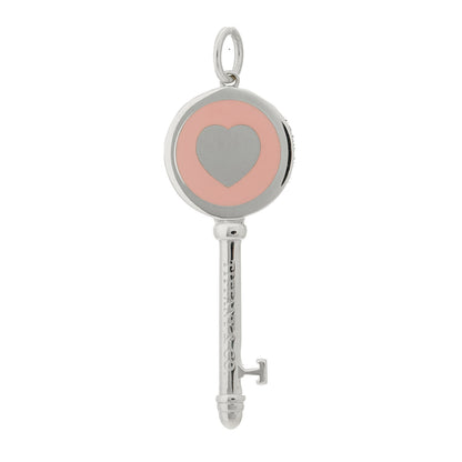 Tiffany Sterling Silver Enamel Keys Heart Key Pendant Pink 1 of 4