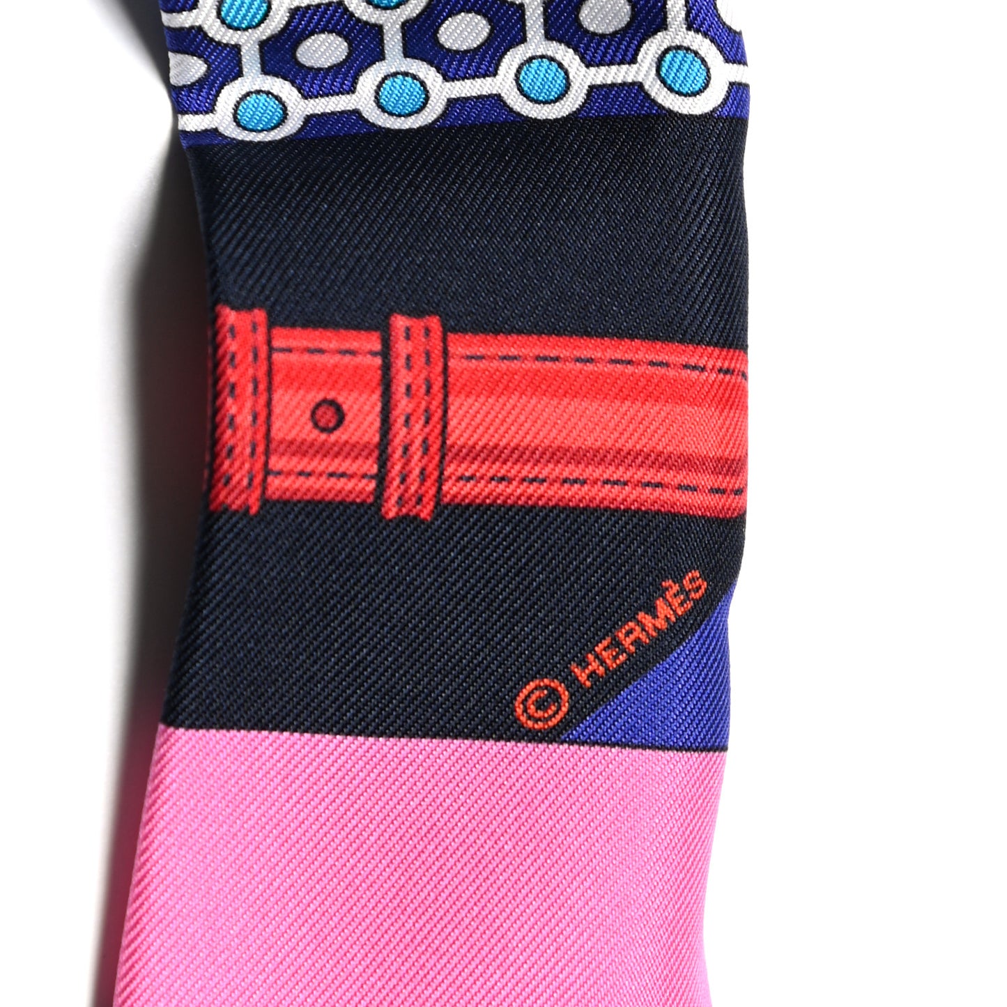 Silk Clic Clac Modern Cannage Fringed Twilly Rose Vif Bleu Rouge