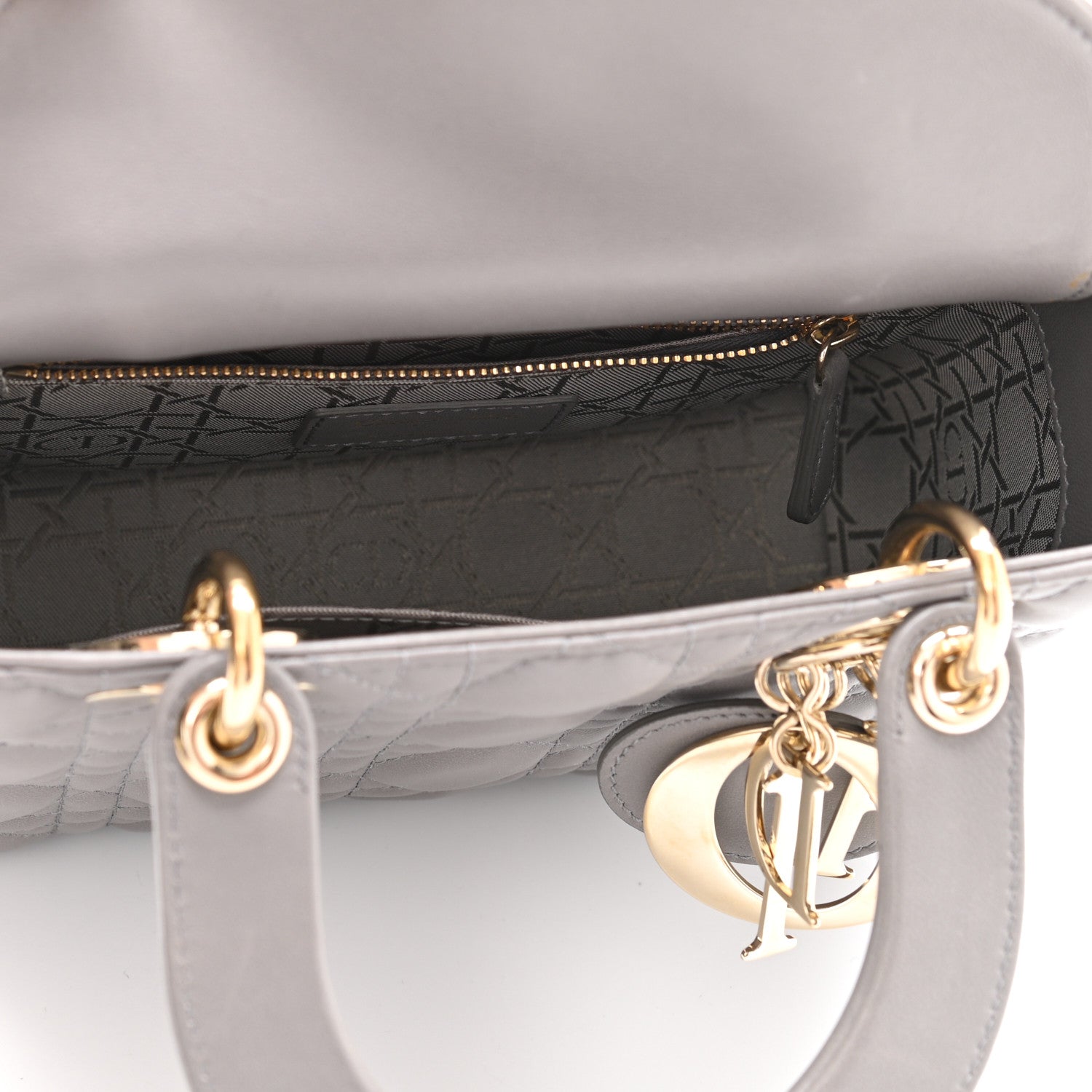 Christian Dior Lambskin Cannage Small Lucky Badges My Lady Dior Grey 10 of 19