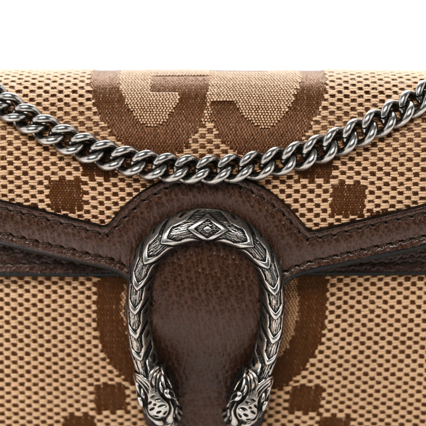 Monogram Jumbo GG Textured Dollar Calfskin Super Mini Dionysus Shoulder Bag Camel Ebony New Acero