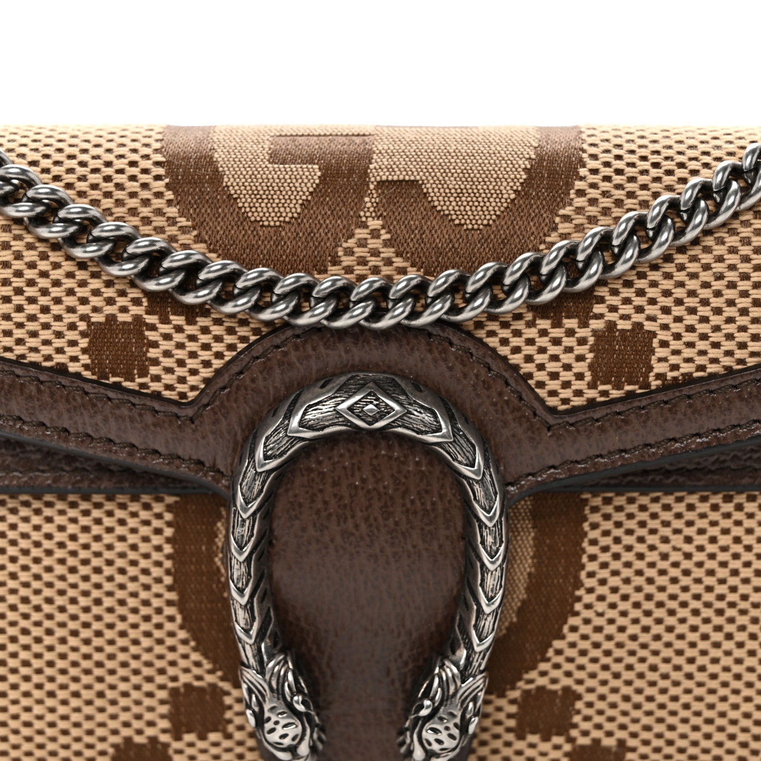 Gucci Monogram Jumbo GG Textured Dollar Calfskin Super Mini Dionysus Shoulder Bag Camel Ebony New Acero 7 of 9