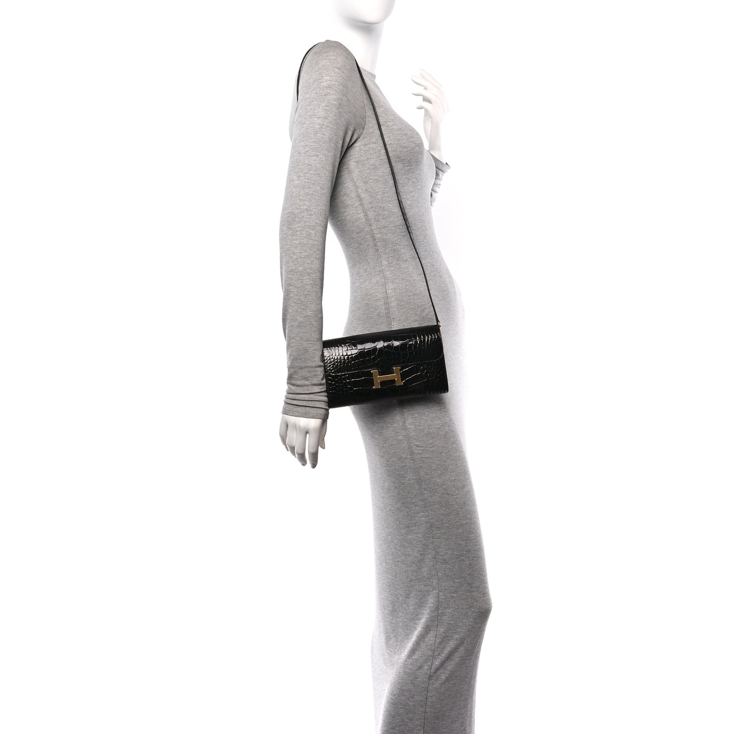 Shiny Alligator Constance Long Wallet To Go Black
