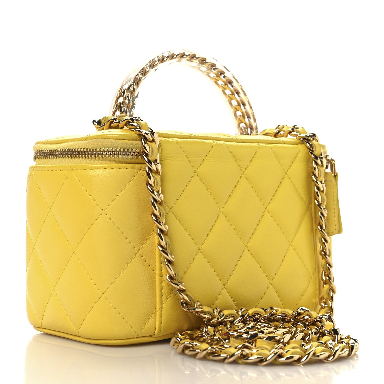 Chanel Lambskin Resin Quilted Small Top Handle Vanity Case With Chain  Yellow 3 of 12